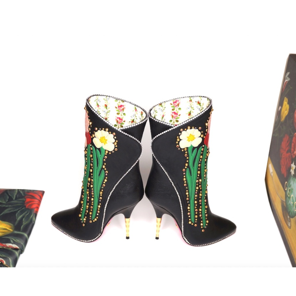 Gucci 2017 Runway Floral Appliquéd Leather Boots - Picture 7 of 8